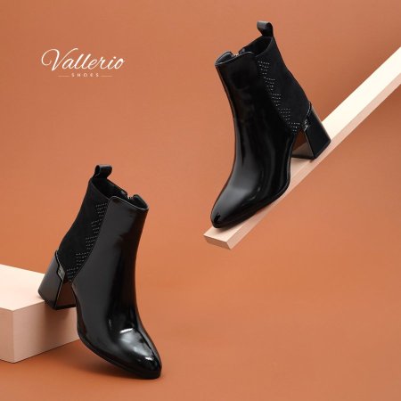 بوت كعب وسط - جلد لمعه مع شمواه