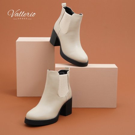 بوت جلد كعب وسط - مع سحاب جانبي